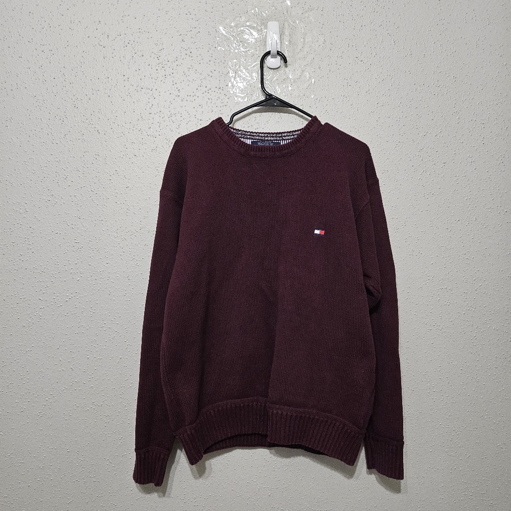 Tommy Hilfiger Men's Classic Vintage 100% Cotton Burgundy Crewneck Sweater XL
